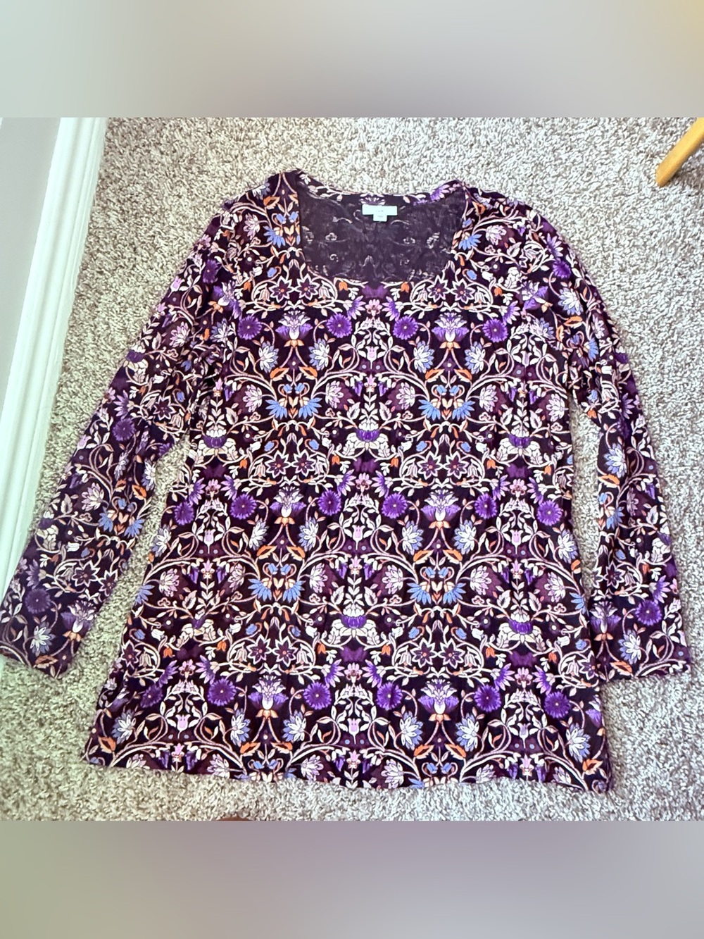 J. Jill Multicolored Botanical Floral Long Sleeve Scoop Neck Top